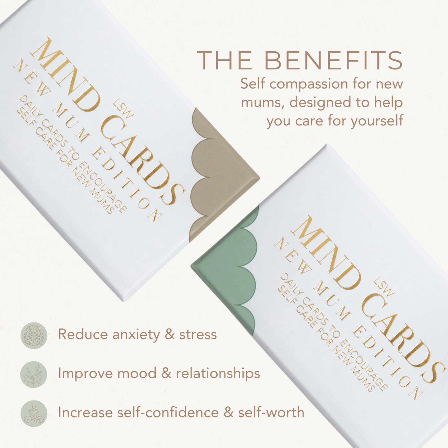 New Mum Edition Mind Cards packaging with text about benefits on a white background