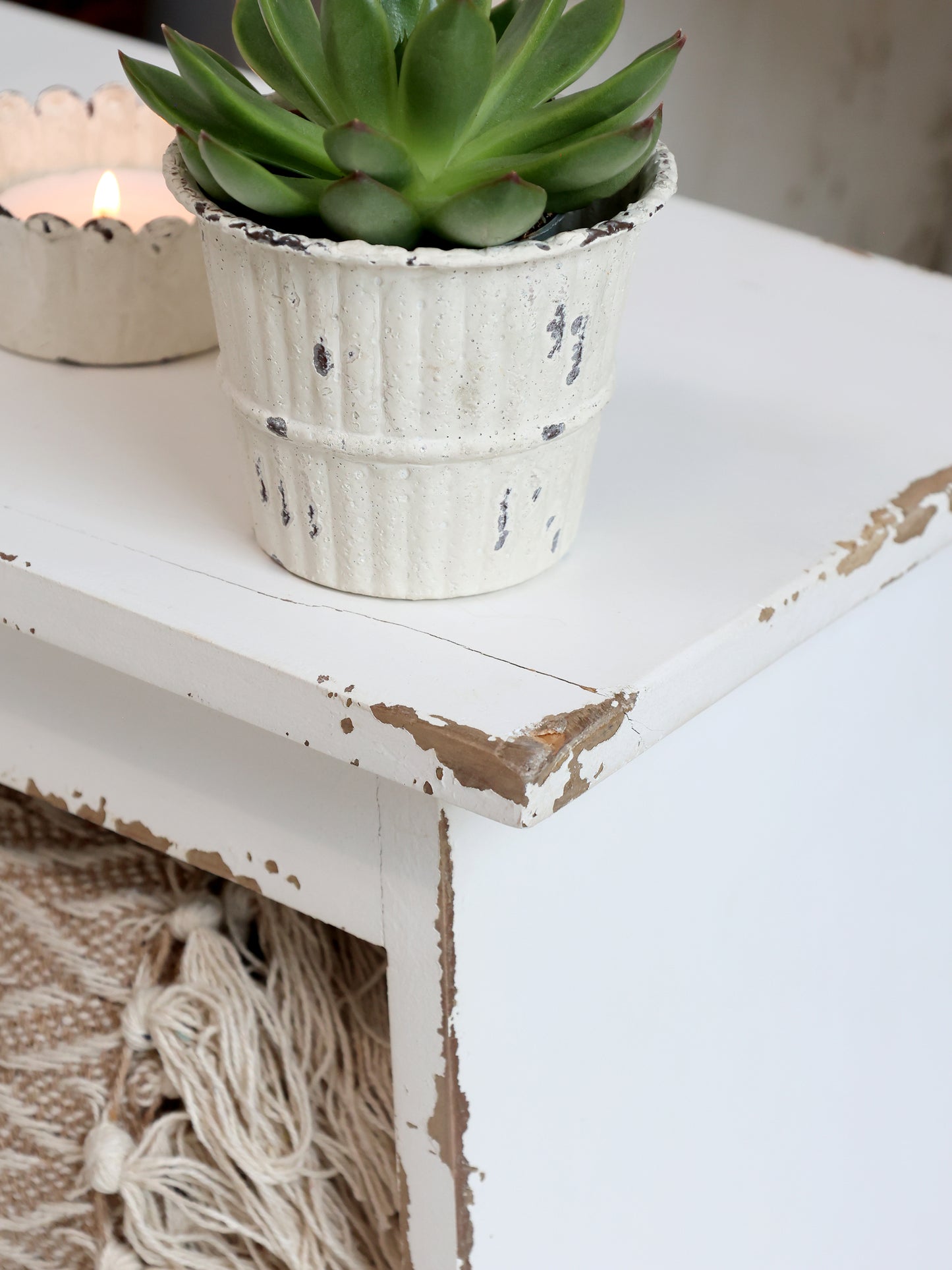 White Wooden Bench with Shelf