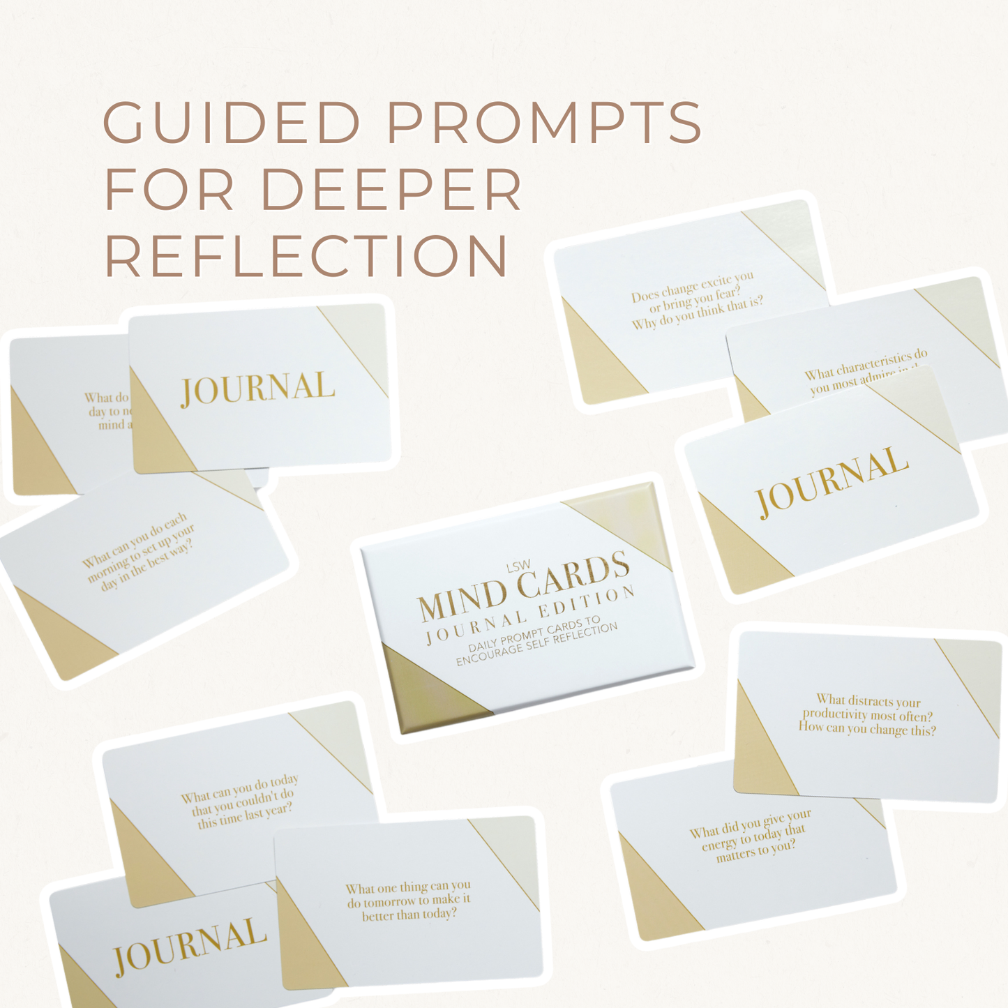 Set of 'Mind Cards' with 'Journal' text on a white background
