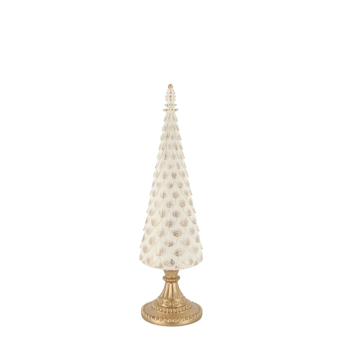 Decorative Christmas tree with gold base on a white background