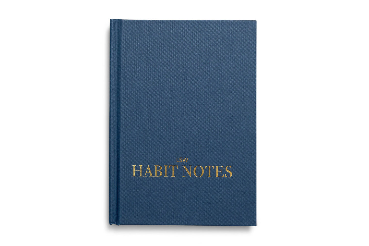 Blue notebook titled 'Habit Notes' with gold text on a white background
