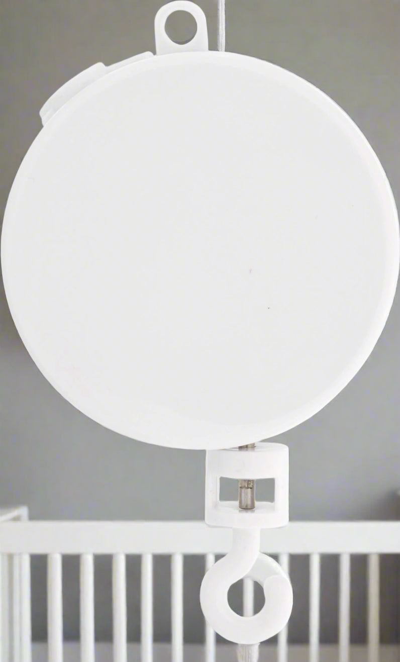 WhiteMusical baby Cot Mobile mechanism on a white background