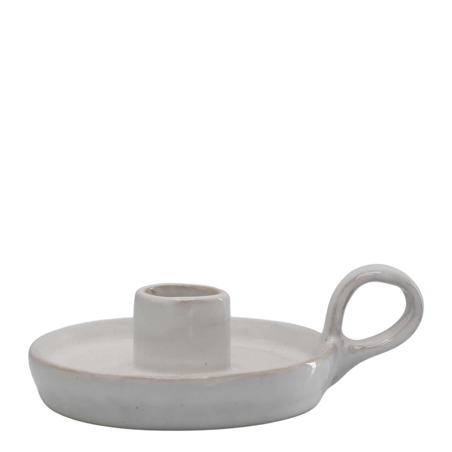 Ceramic candle holder with a handle on a white background
