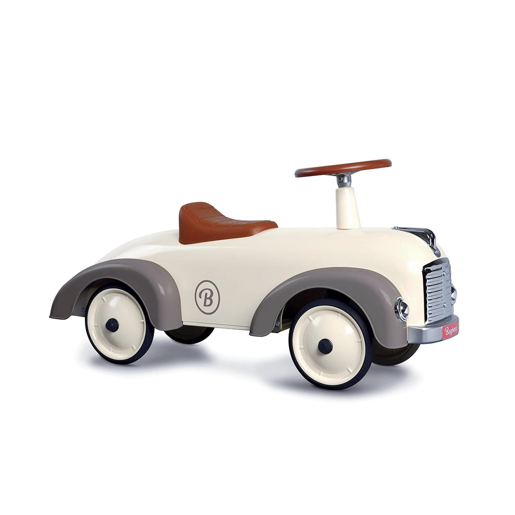 Baghera Vintage Style Ivory White Ride on Speedster car for 1-3 years old