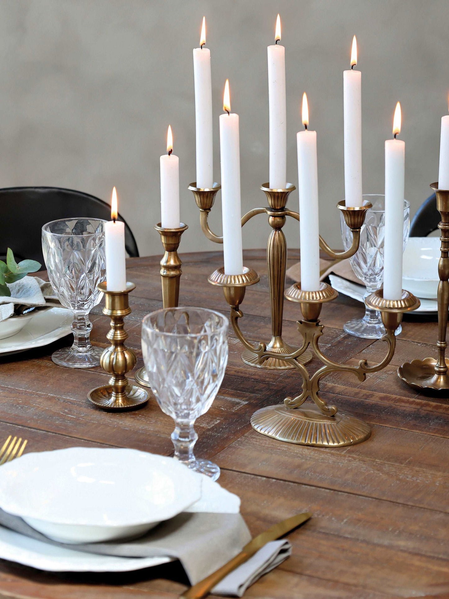 Brass Three Armed Candelabra - Generosa Home & Living - -
