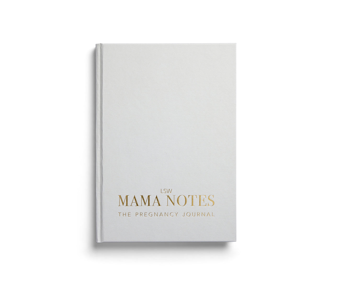 White book titled 'Mama Notes: The Pregnancy Journal' on a white background