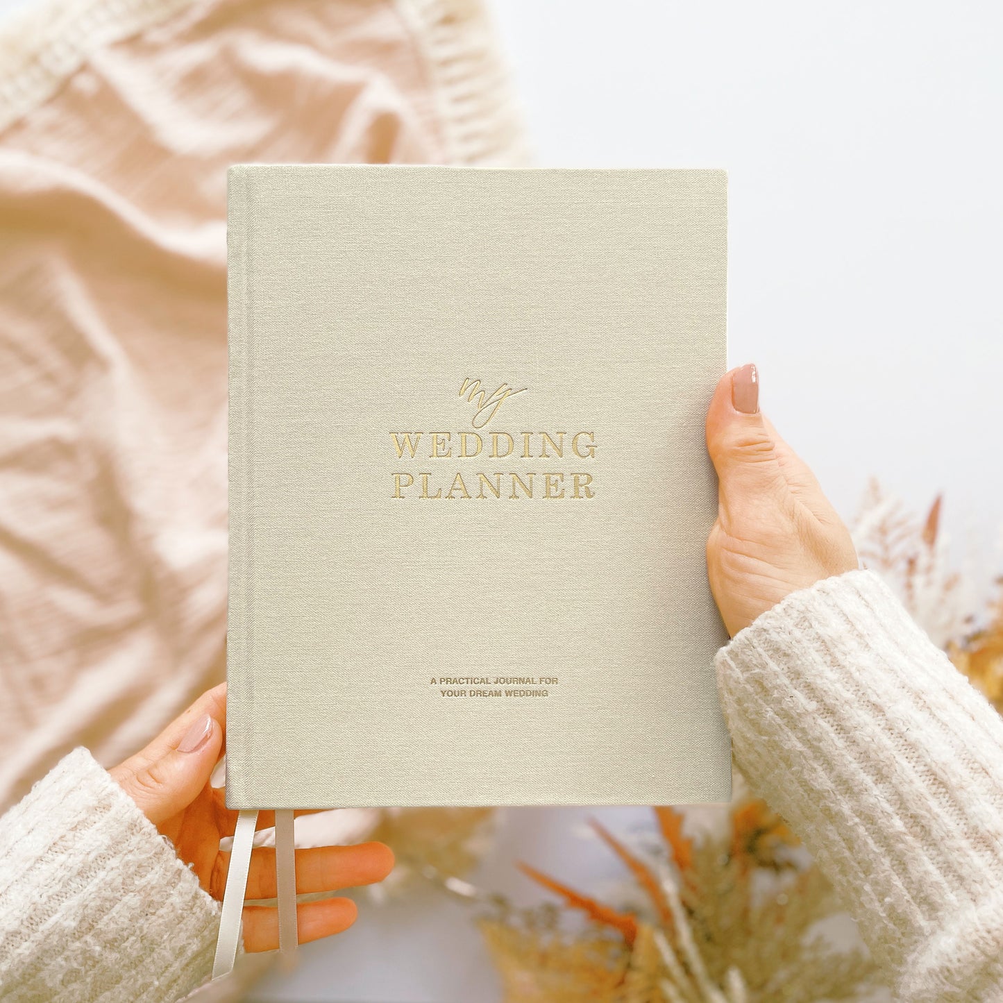 Ivory Cloth Wedding Planner Book with Gold Foil + Gilt Edges
