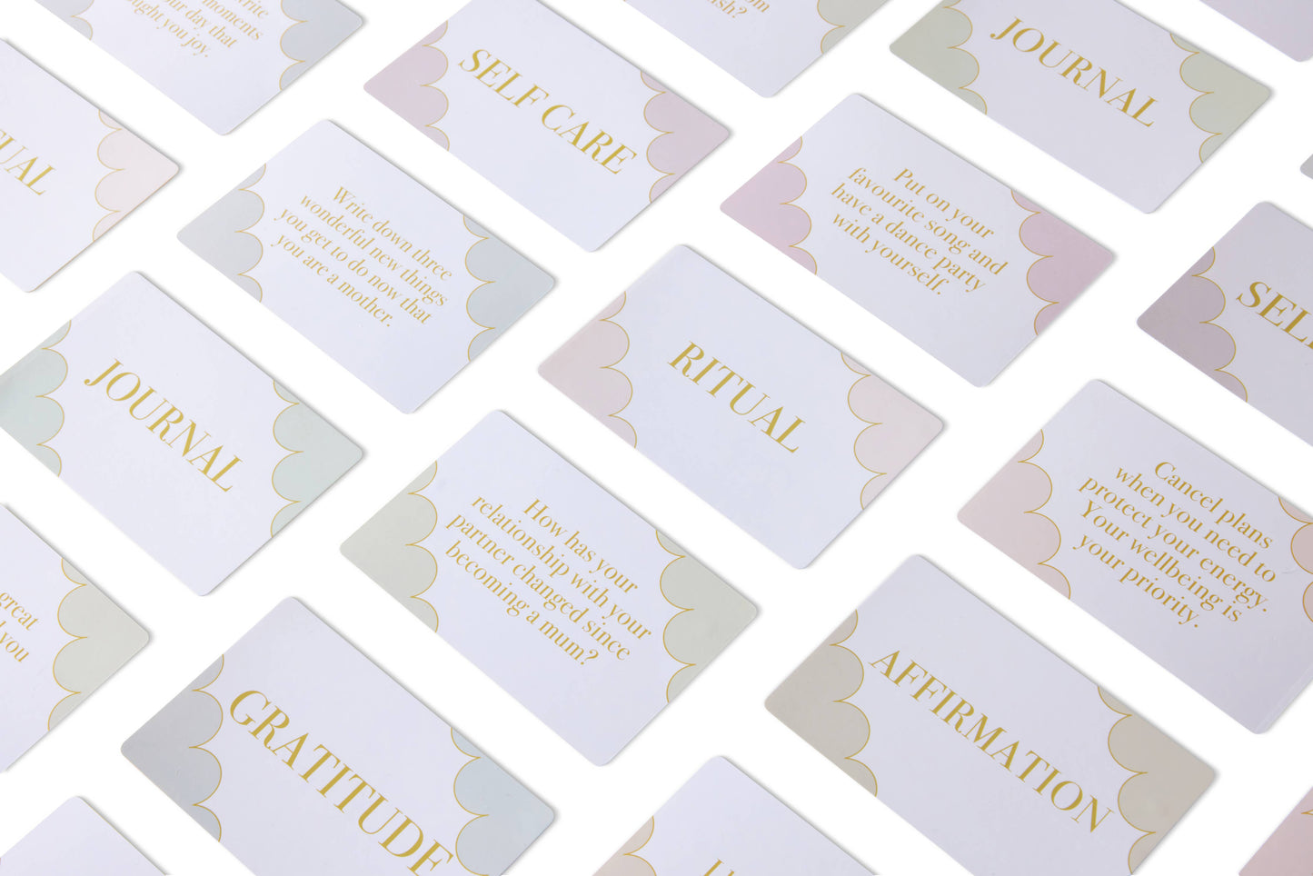 Set of self-care cards with text on a white background