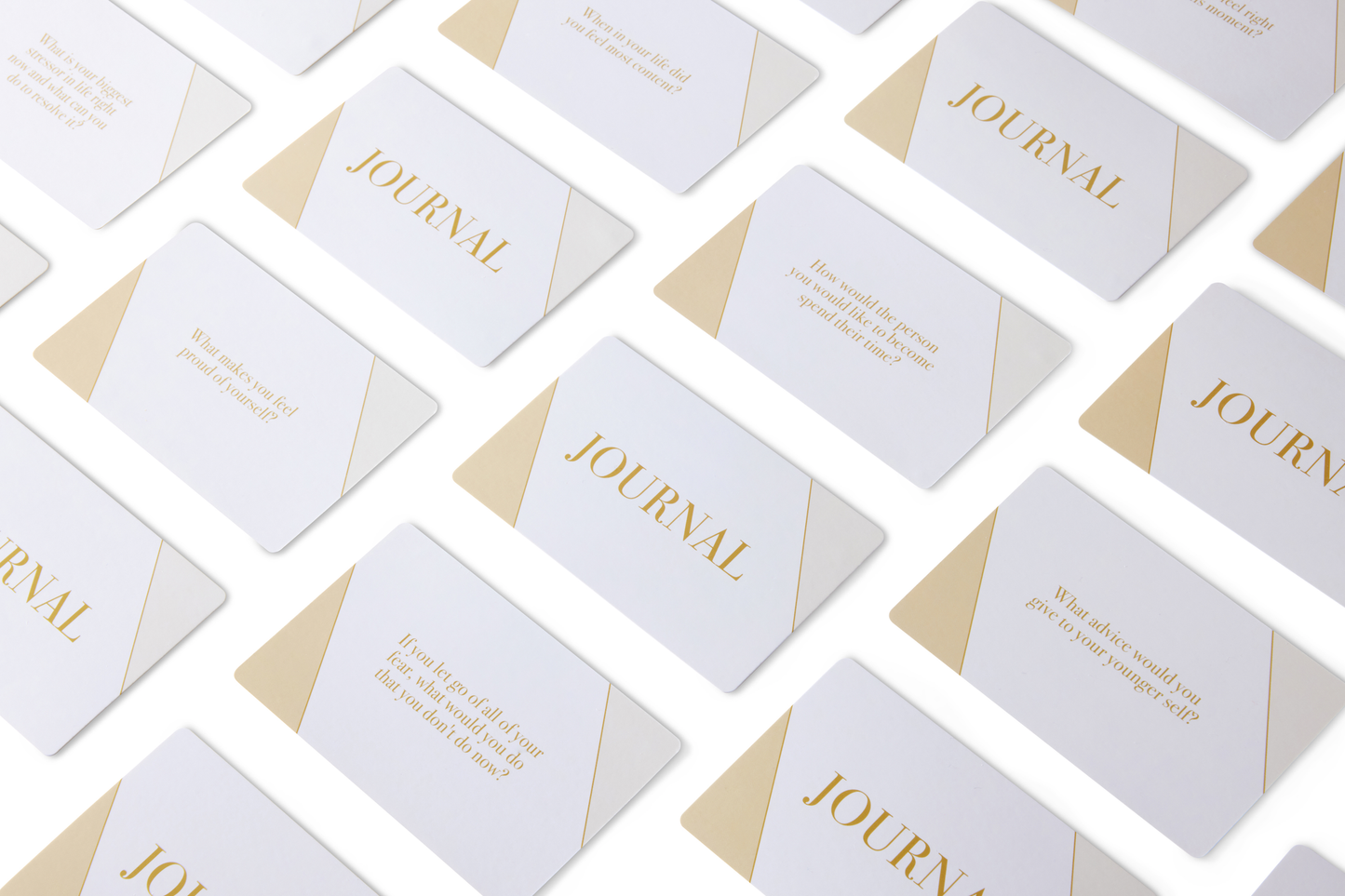 Pattern of white cards with 'JOURNAL' text on a light beige background