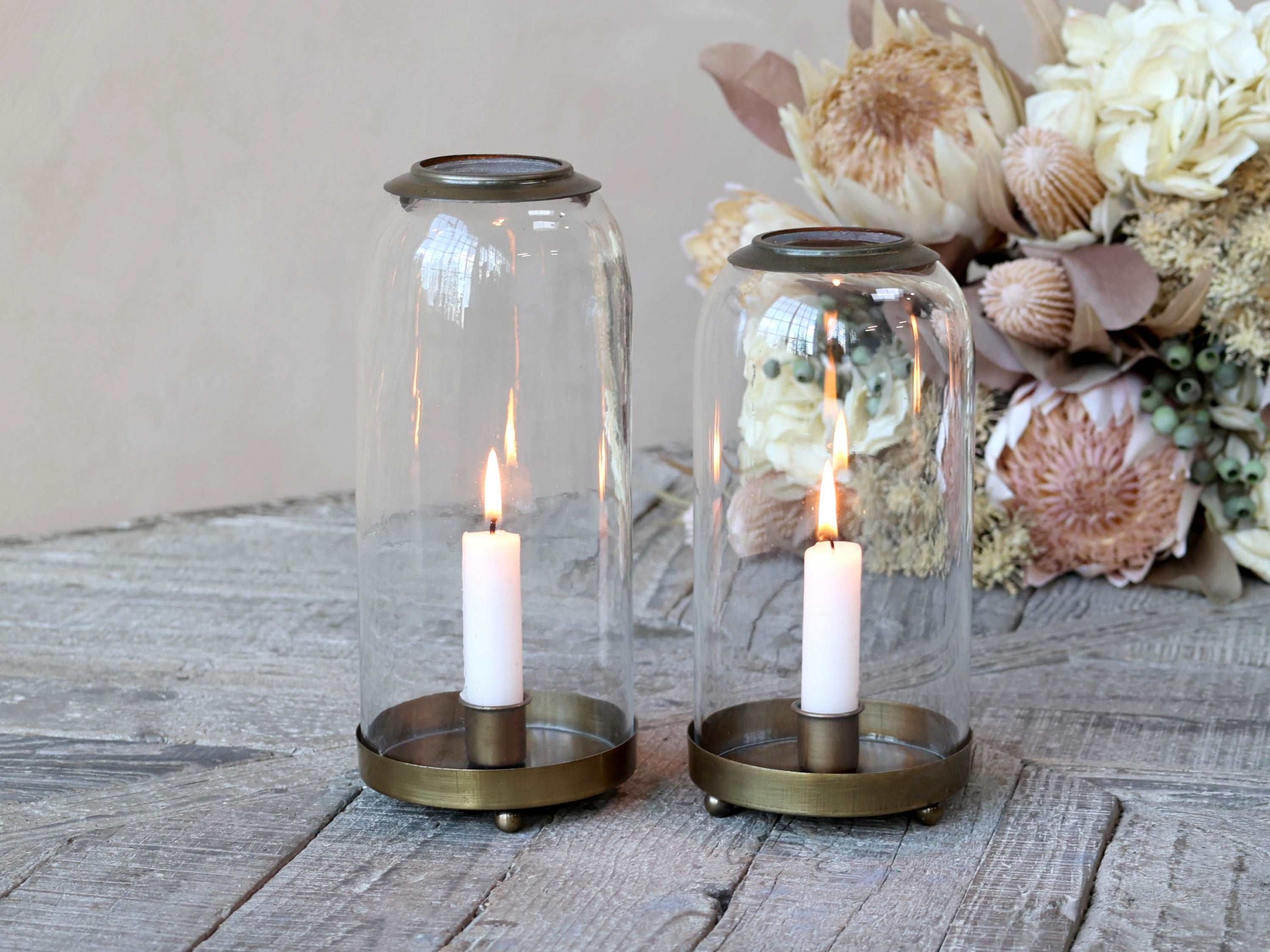 Glass Bell Candlestick Holder with brass base H22cm freeshipping - Generosa