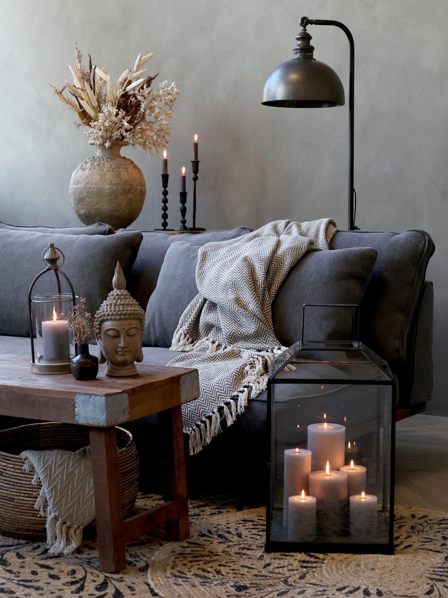 Patterned Throw- Vintage Grey