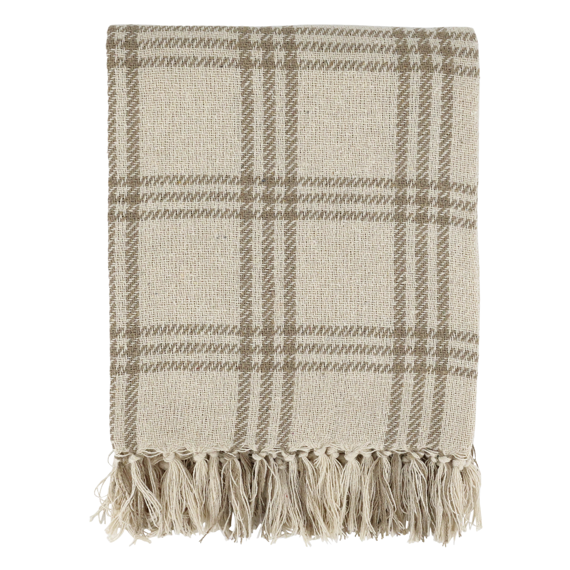 Plaid blanket with tassels on a white background