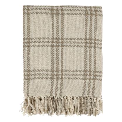 Plaid blanket with tassels on a white background