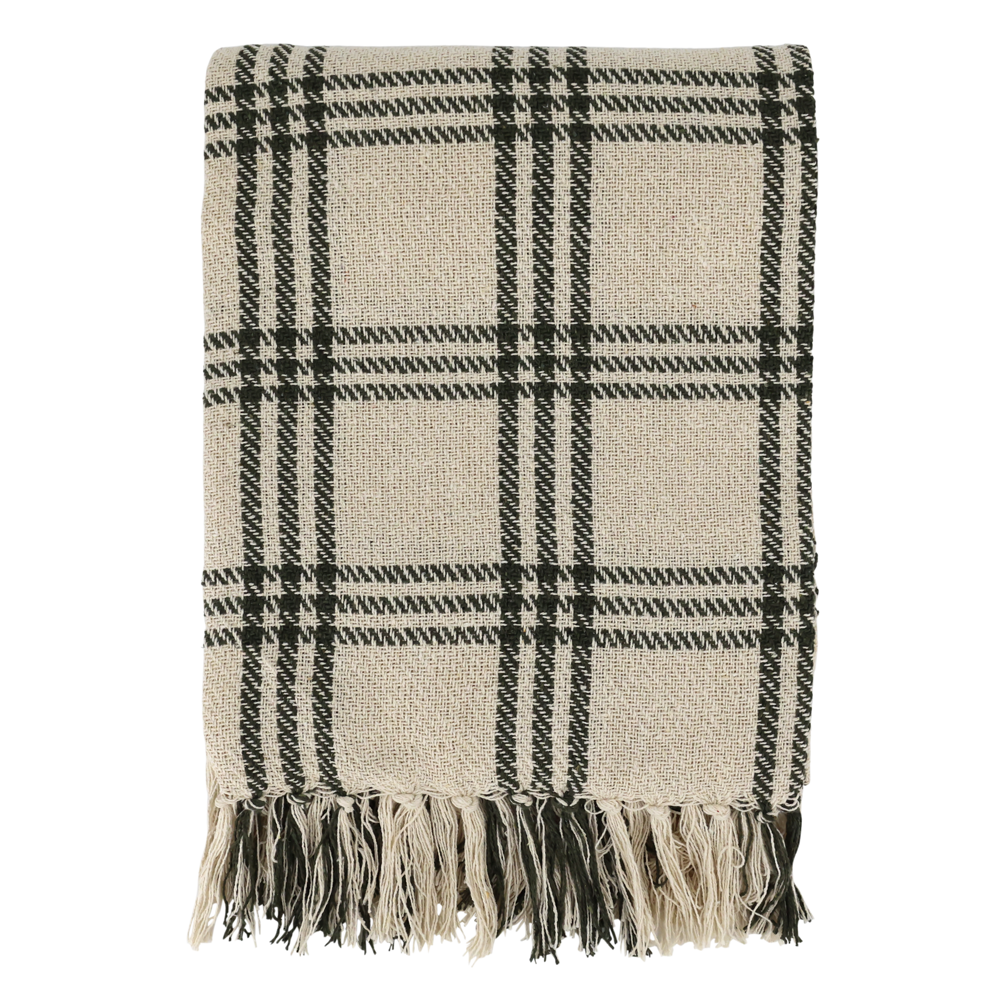 Plaid blanket with black and beige colors on a white background