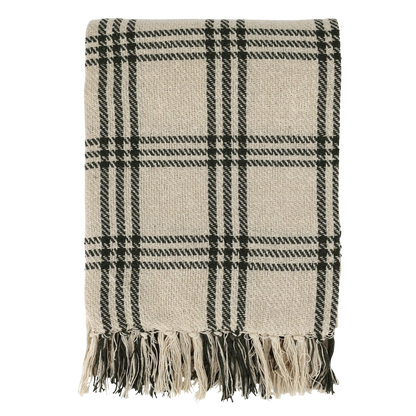 Plaid blanket with black and beige colors on a white background
