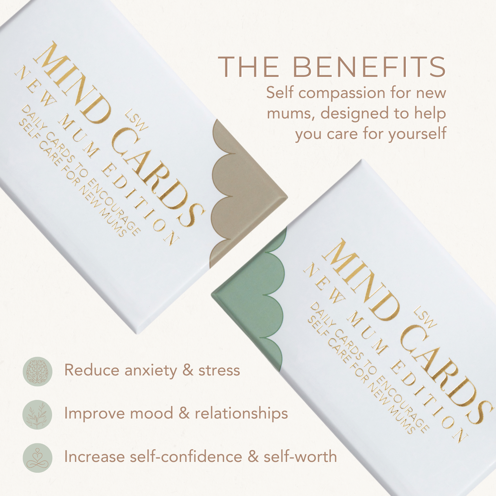 New Mum Edition Mind Cards packaging with text about benefits on a white background