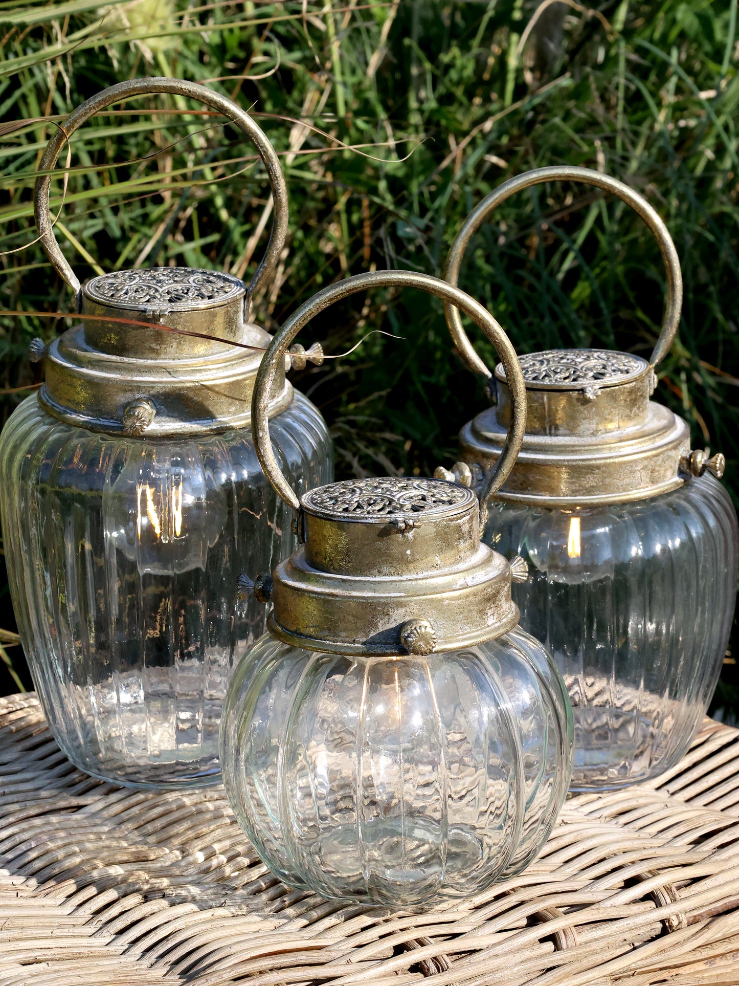 French stable Lantern -Antique Brass Finish H32cm