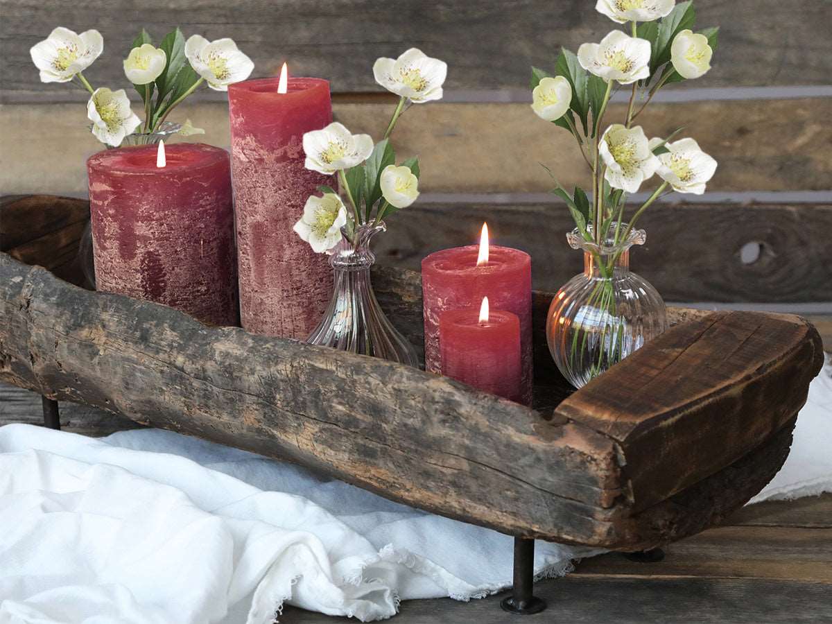 2 x Macon Rustic Pillar Candle- Red H8cm - Generosa Home & Living -  - 