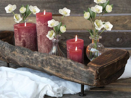 2 x Macon Rustic Pillar Candle- Red H8cm - Generosa Home & Living -  - 