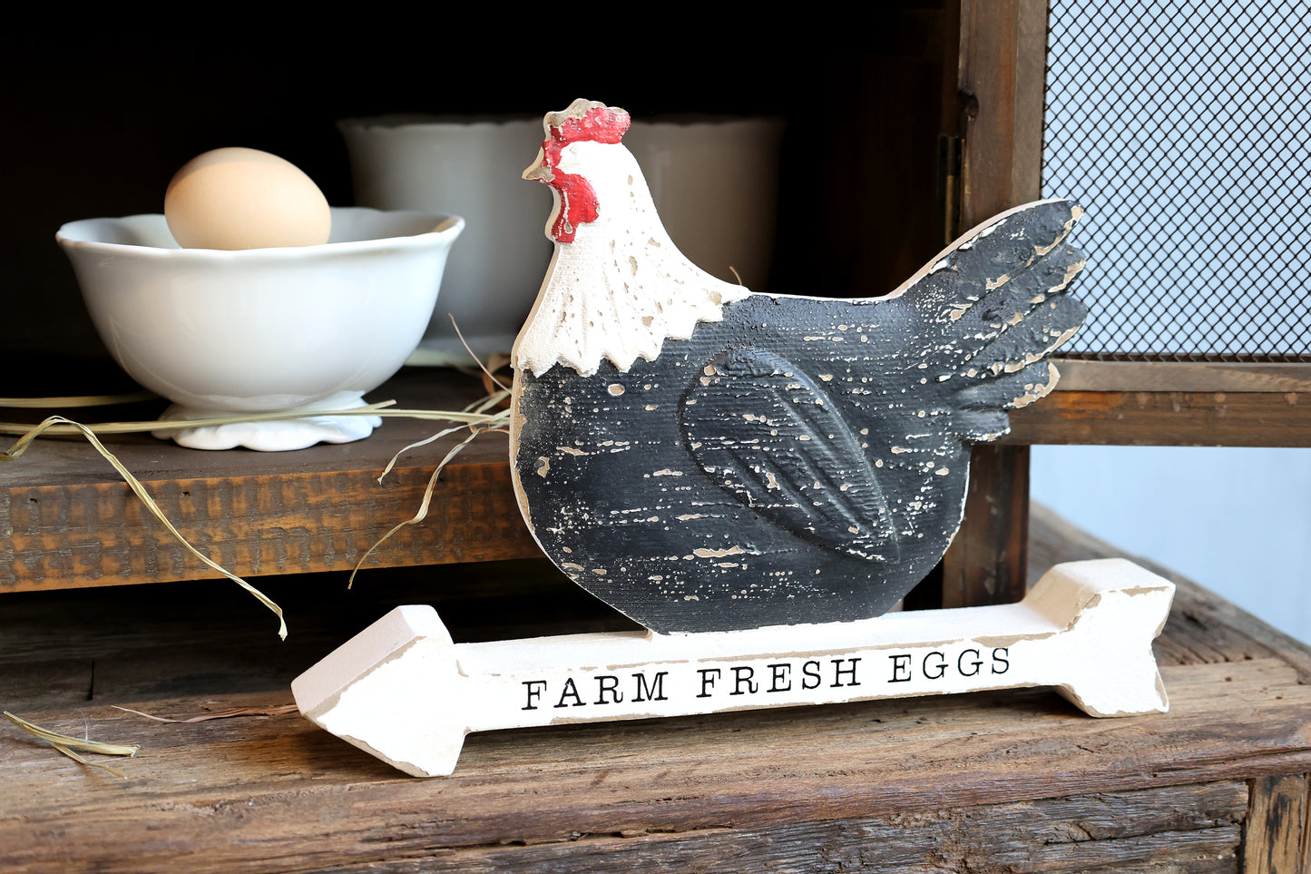 Hen with text