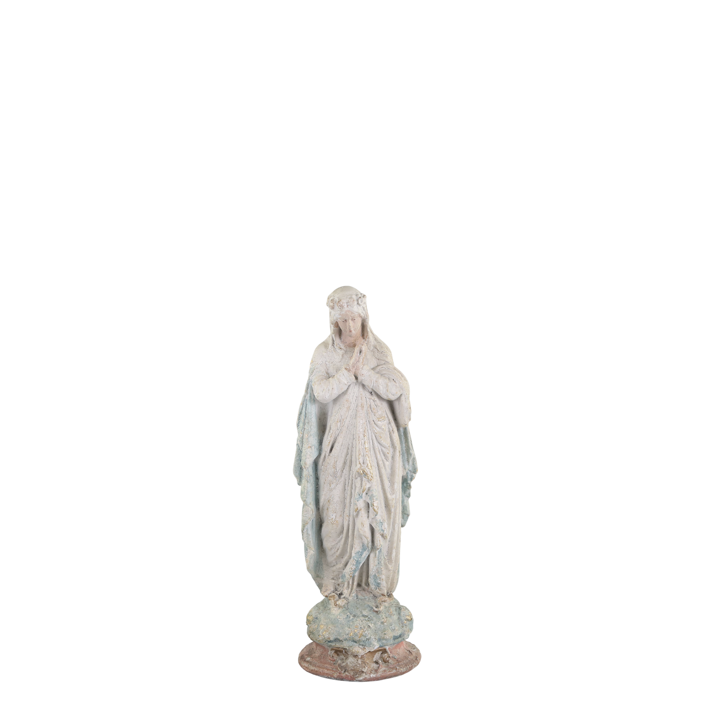 Statue of a draped figure on a white background