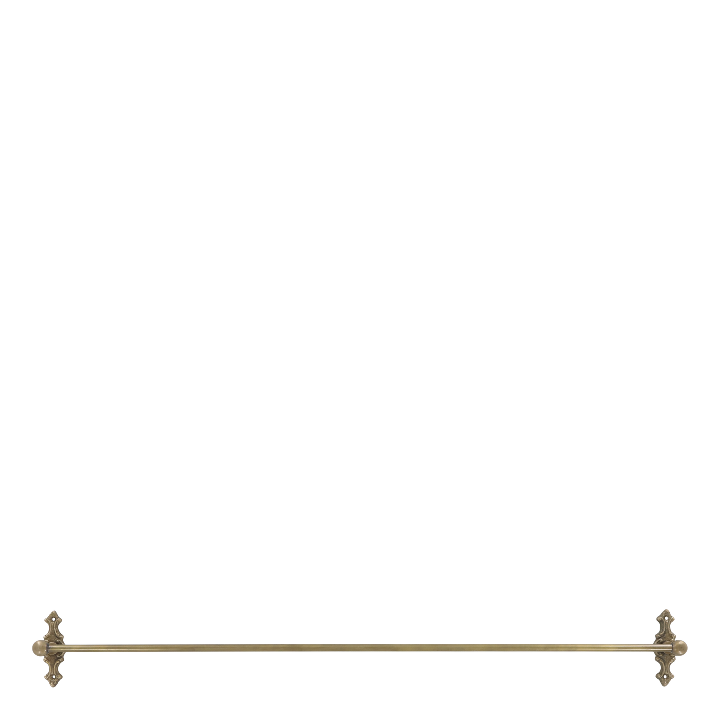 Brass towel bar with decorative ends on a white background