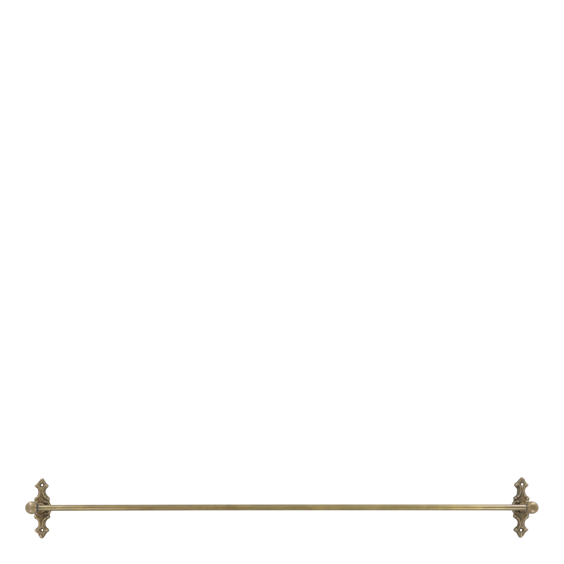 Brass towel bar with decorative ends on a white background