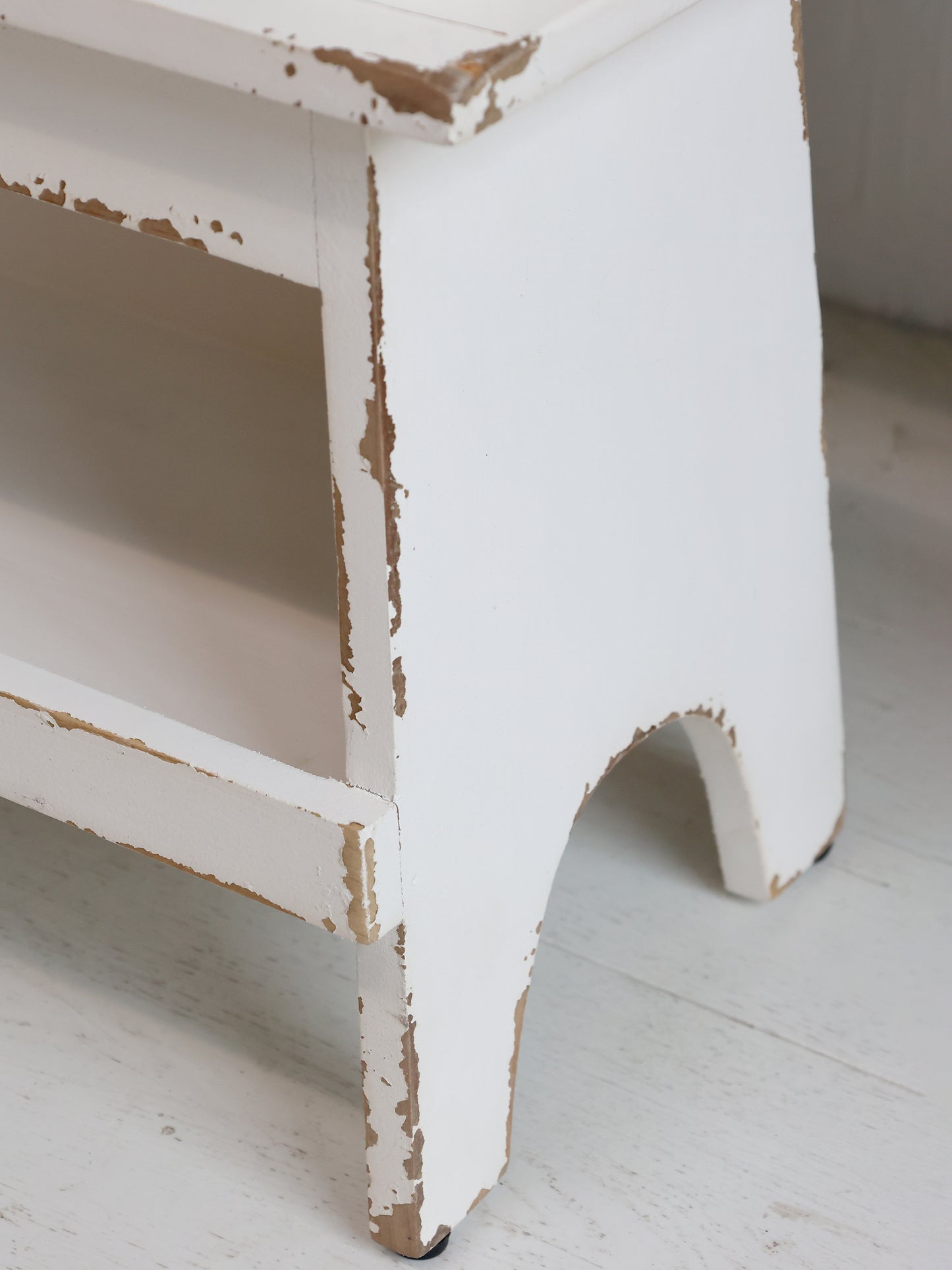 White Wooden Bench with Shelf