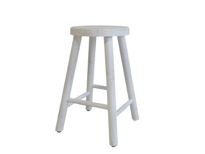 This beautiful antique white wooden stool is crafted from solid pine, offering durability and style. Its intricate distressed look makes it a great addition to any shabby chic or vintage-inspired room, providing a unique style element.