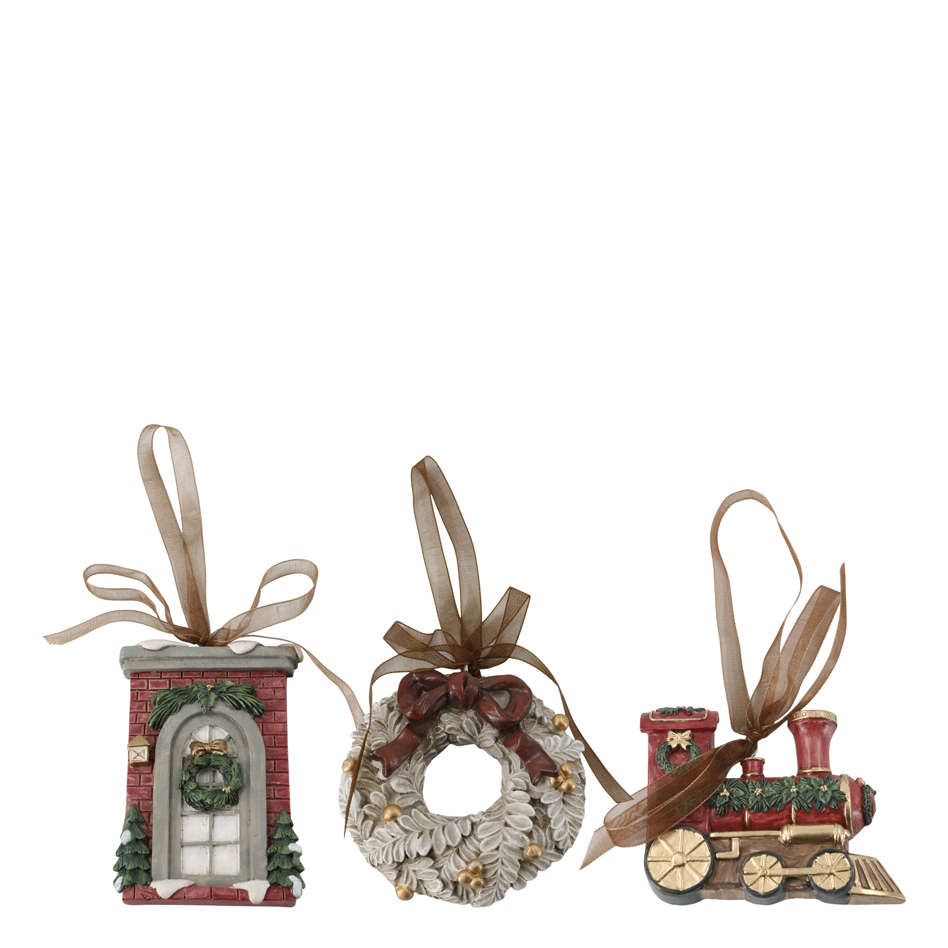 Set of 3 Christmas tree ornaments with ribbon. Generosa home