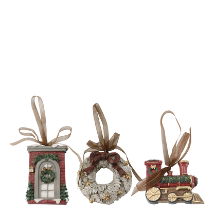 Set of 3 Christmas tree ornaments with ribbon. Generosa home