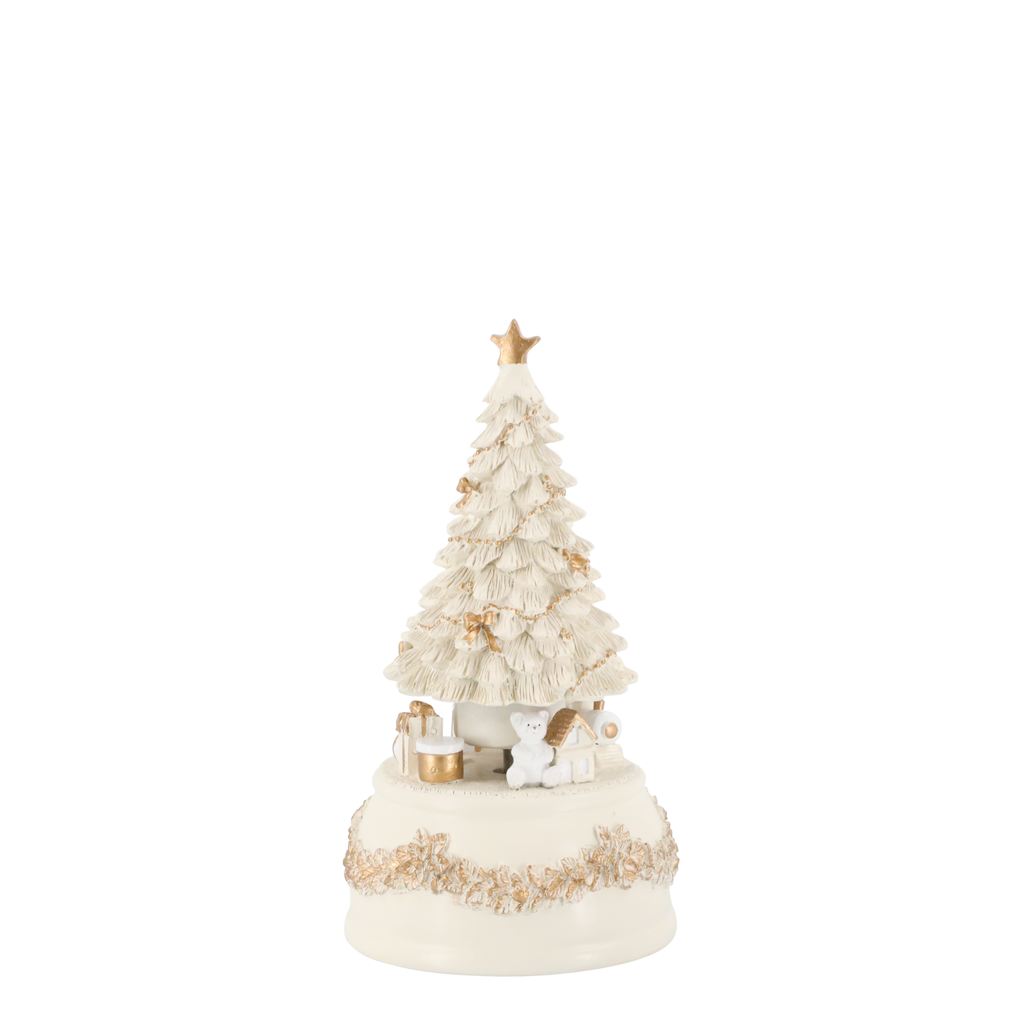 Decorative Christmas tree with gold accents on a white background