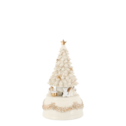 Decorative Christmas tree with gold accents on a white background