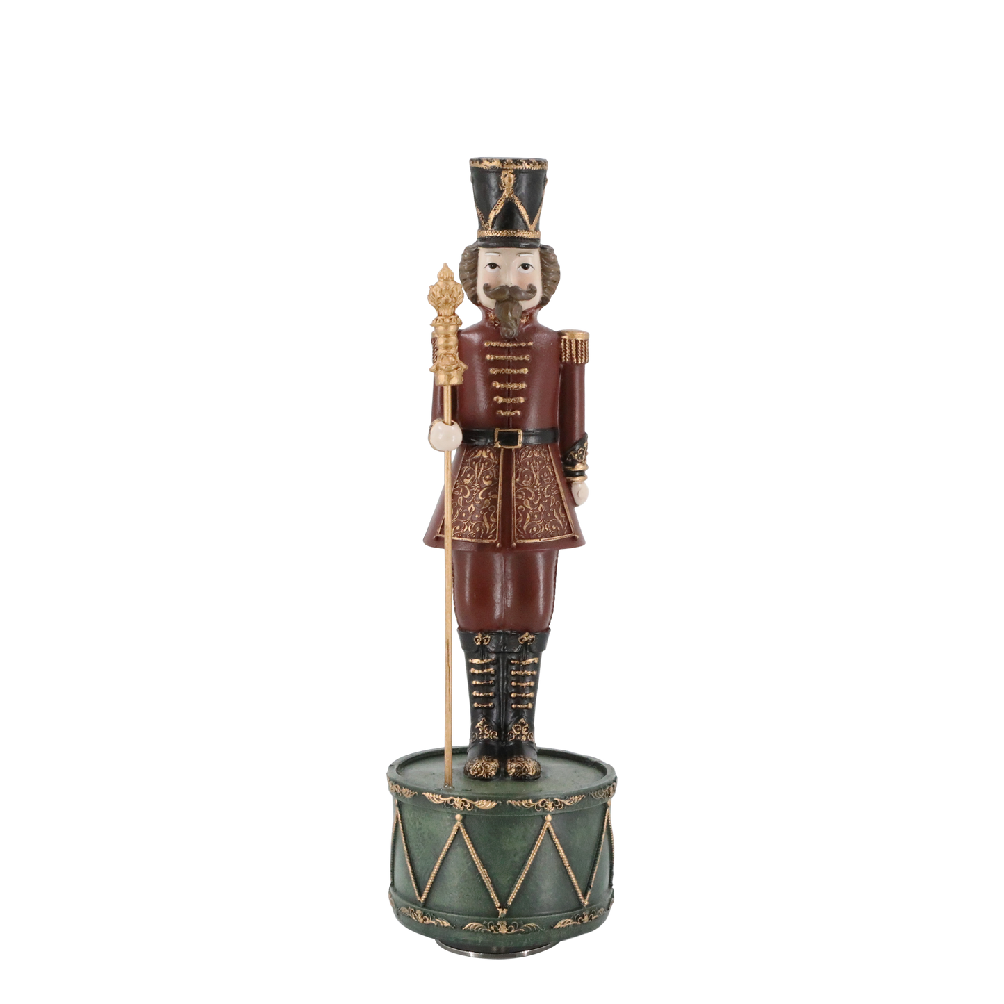 Decorative figurine of a soldier on a drum with a white background