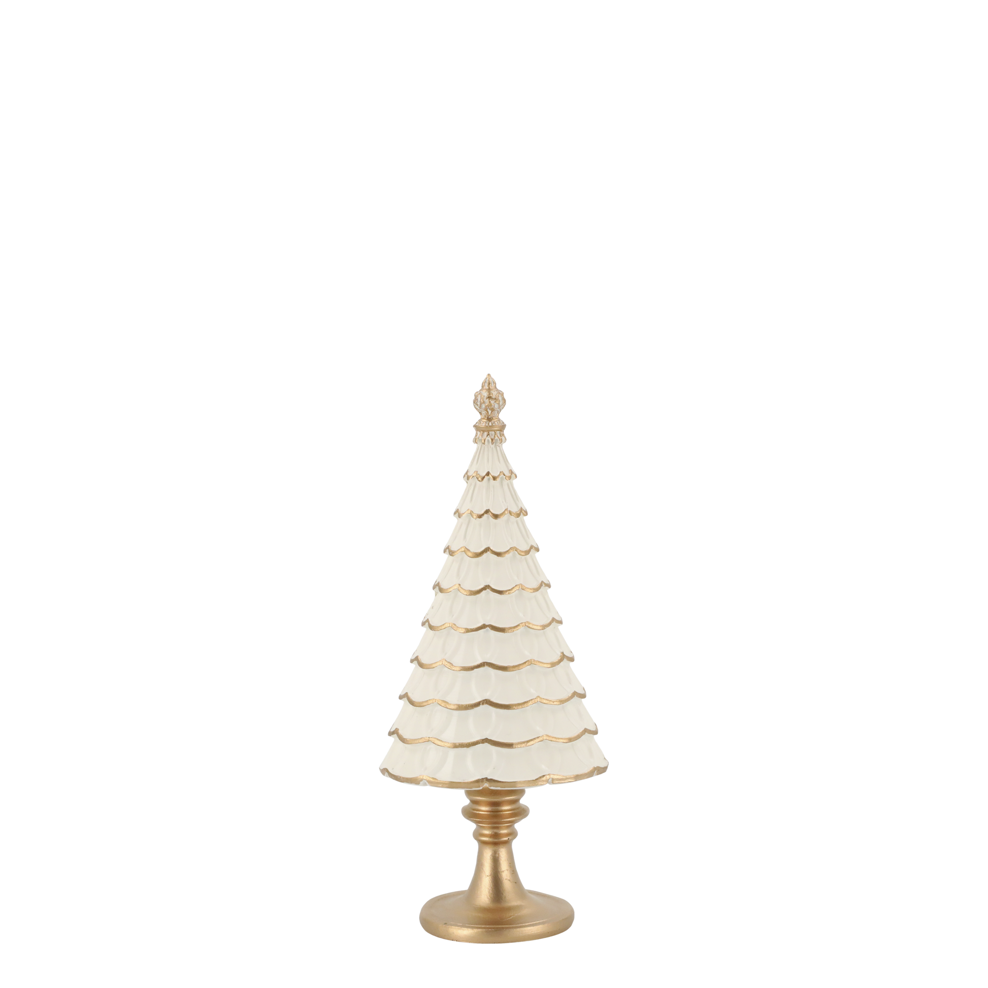 Decorative Christmas tree with gold base on a white background