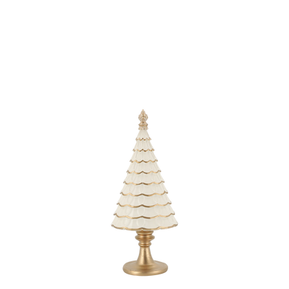 Decorative Christmas tree with gold base on a white background