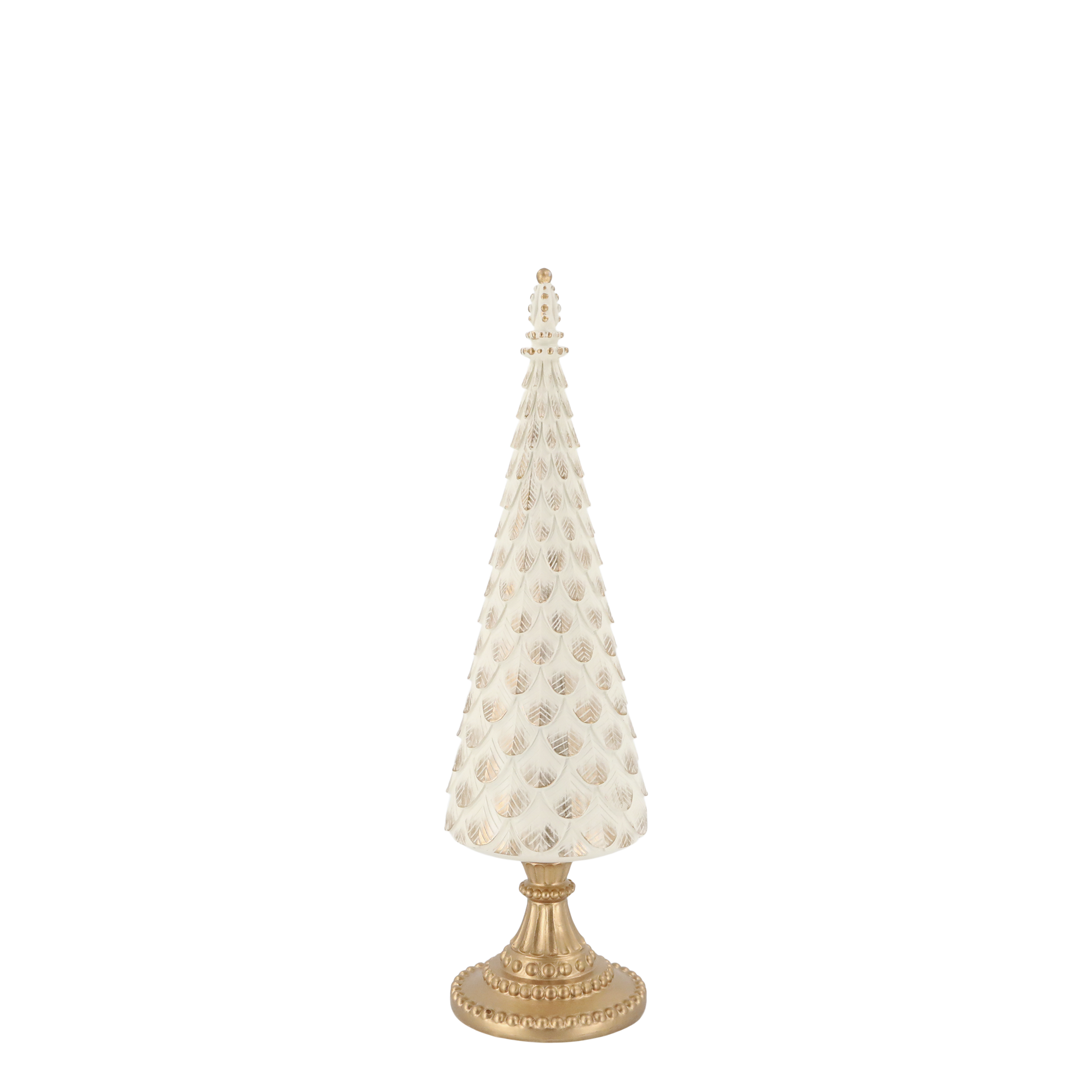 Decorative Christmas tree with gold base on a white background