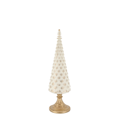 Decorative Christmas tree with gold base on a white background