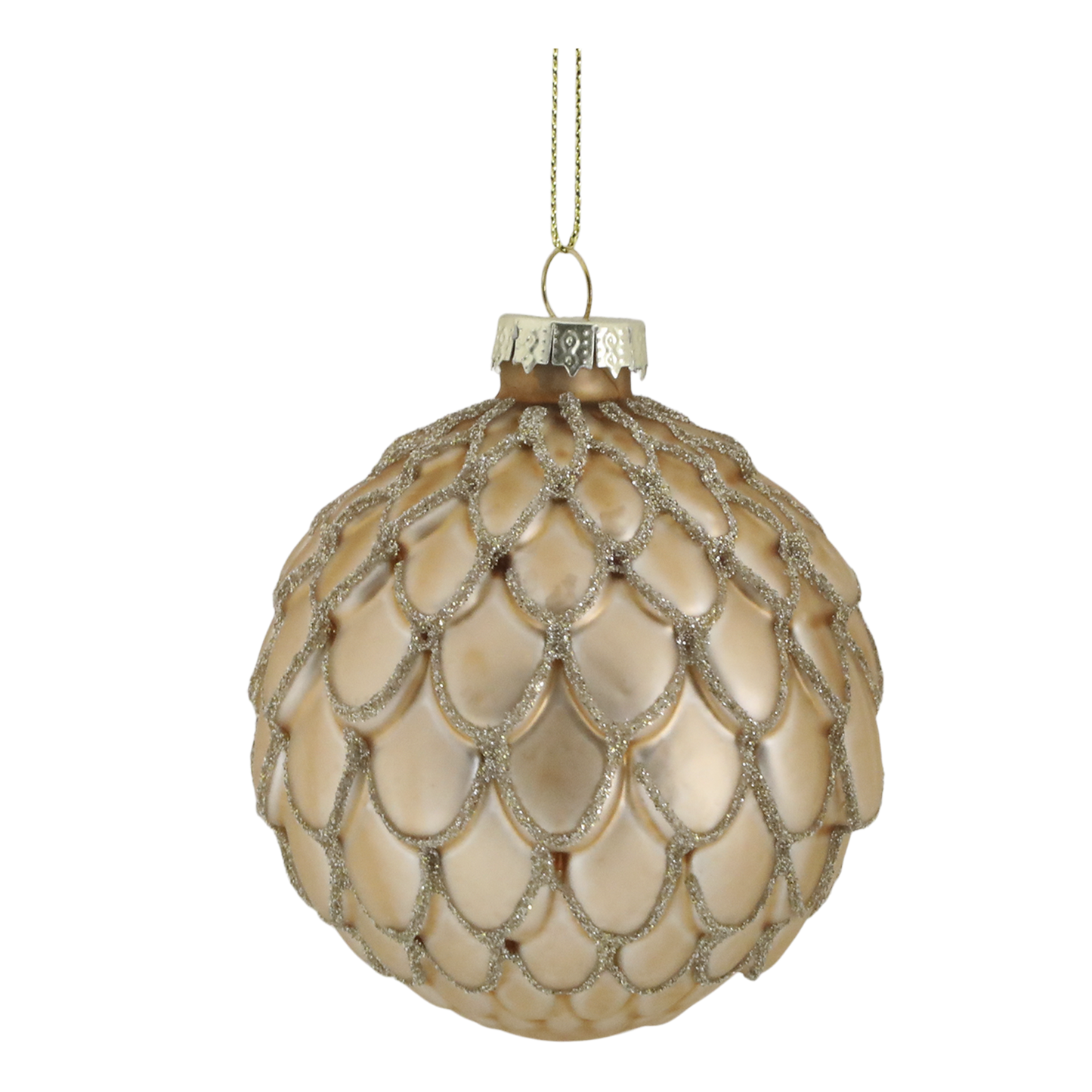 Decorative beige ornament with silver embellishments on a white background