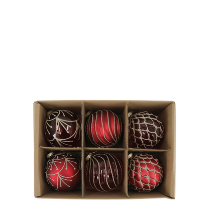Christmas baubles set of 6 are beautiful hand painted glass baubles with polyester ribbon for hanging