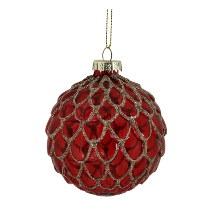 Hand Painted Red glass Christmas bauble. Generosa Home