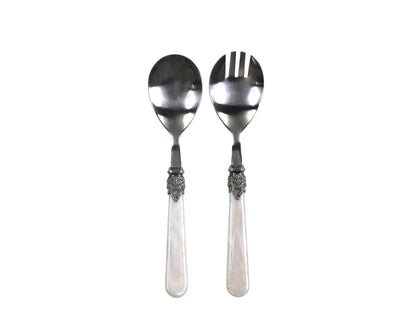 This Salad Server Set of 2 is made with mother of pearl and stainless steel construction, giving it an elegant, chic vintage look. Crafted to last, these servers are easy to wash by hand and will withstand the test of time.