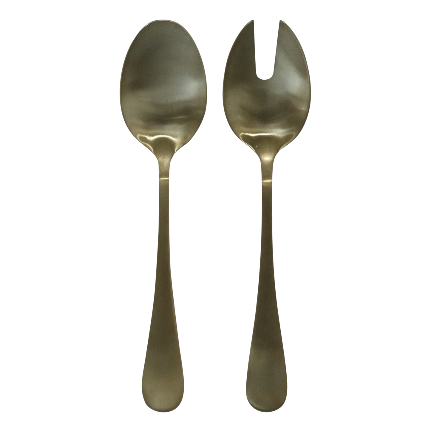 Gold spoon and fork set on a white background