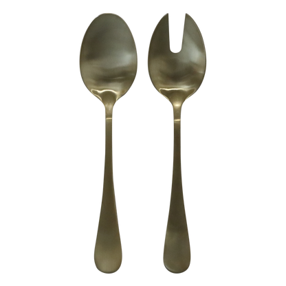 Gold spoon and fork set on a white background
