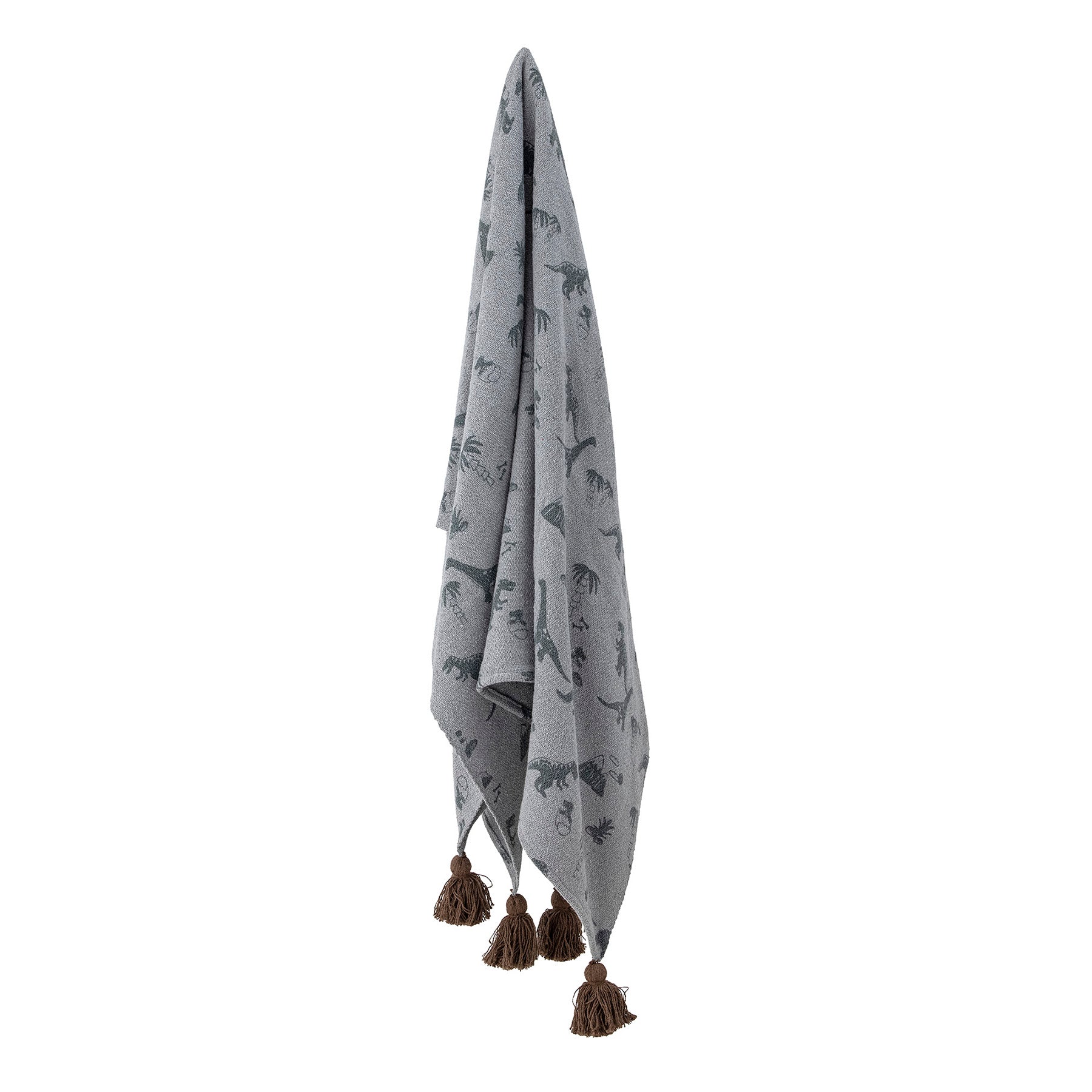 Generosa Home-The Bongo Throw by Bloomingville MINI is made of recycled cotton with a print of dinosaurs. The blanket has tassels in each corner for a cozy look. Dimensions: L160xW130 cm