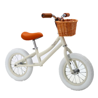 Vintage Style Beige Balance Bike For Children and Its Matching Helmet