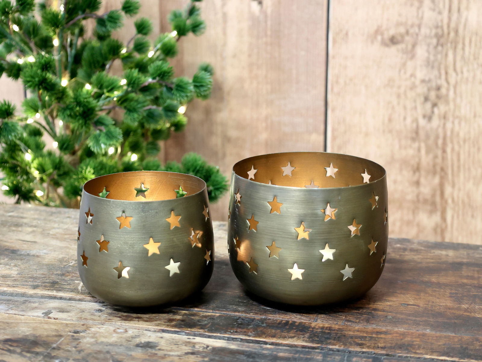 Brass Tealight Holder with Stars set/2 - Generosa Home & Living -  - 