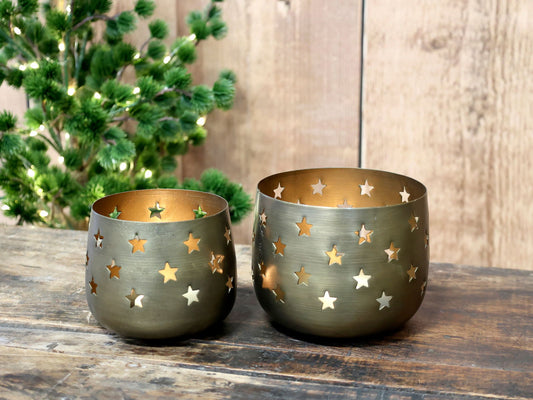 Brass Tealight Holder with Stars set/2 - Generosa Home & Living -  - 
