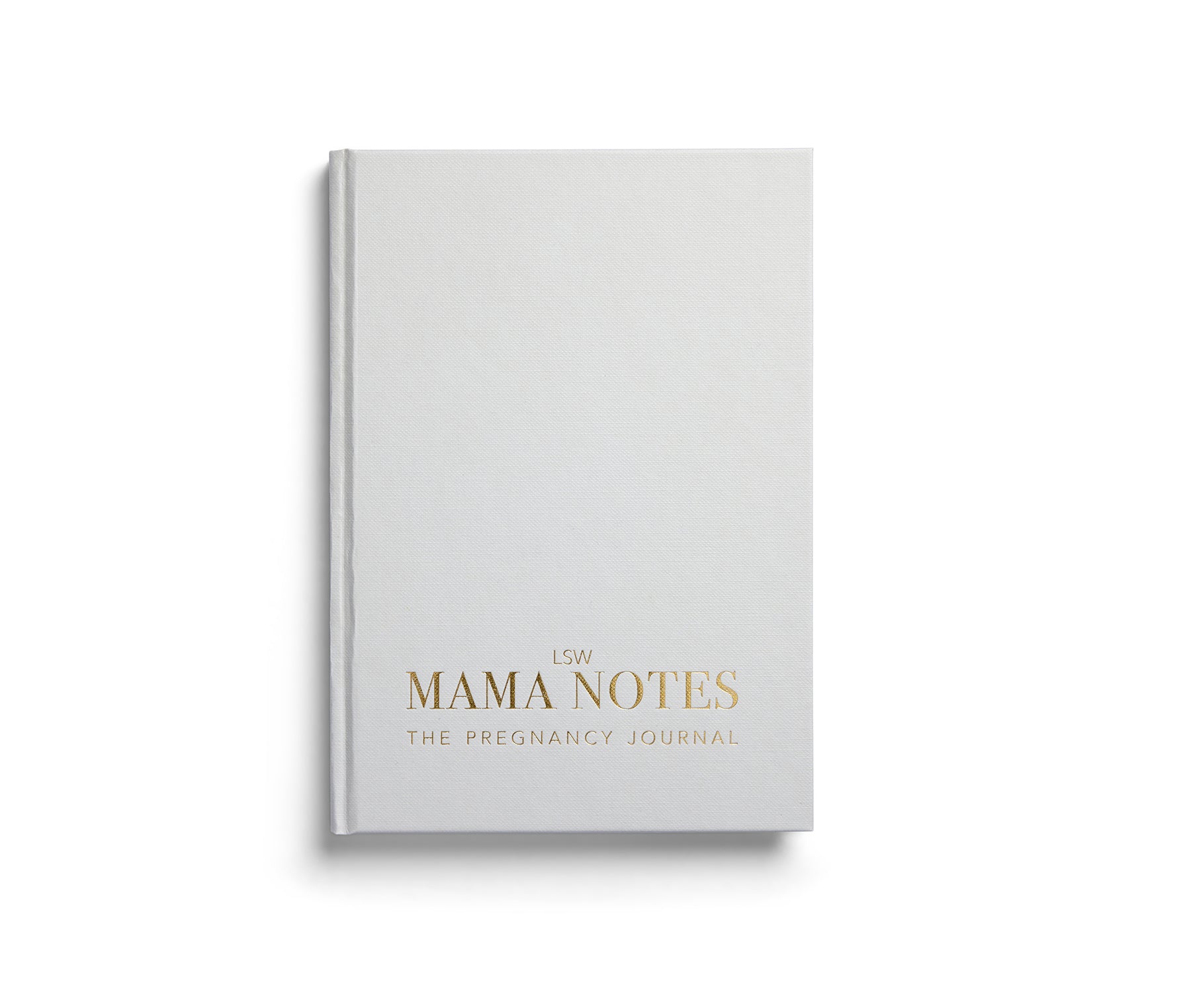 White book titled 'Mama Notes: The Pregnancy Journal' on a white background