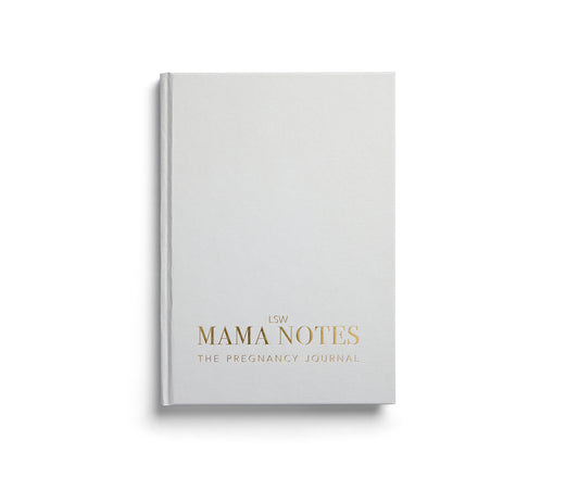 White book titled 'Mama Notes: The Pregnancy Journal' on a white background